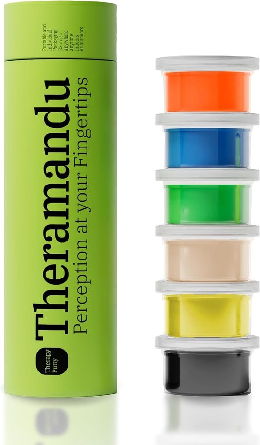 6 Pack Theramandu Therapy Putty for Teens and Adults, Hand Strengthening and Sensory Therapy Putty for Exercise, Non-Toxic Hand Putty, 6 Different Resistances, 3 Ounces of Each Putty