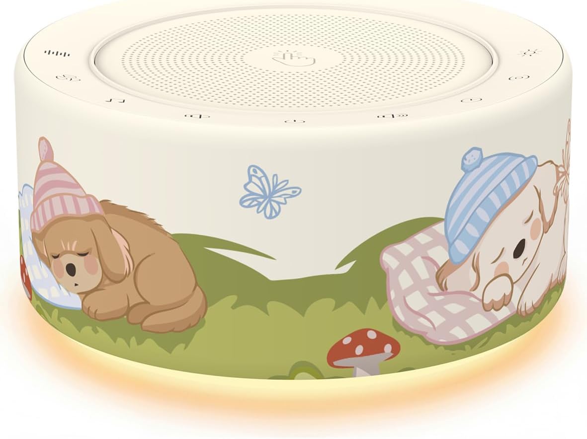 Kipcush White Noise Machine for Baby & Adults, 30 Soothing Sounds, Soft Non-Glare Nursery Lamp, 8 Color Night Lights, Memory Function (Angel V1 White, Standard)