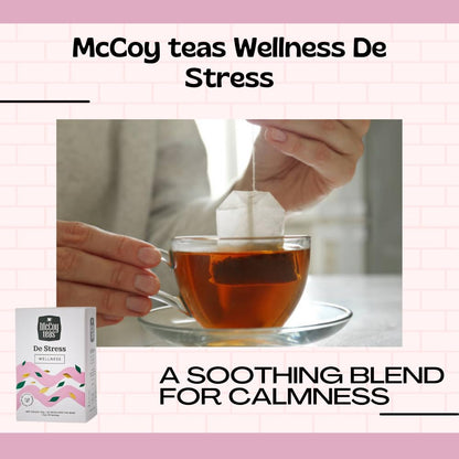 McCoy Teas Wellness De Stress Tea Bags Drinks with Gotukola Lavender Cumin & Fennel with Premium Tea from Sri Lanka, 20 Tea Bags (Pack of 01)