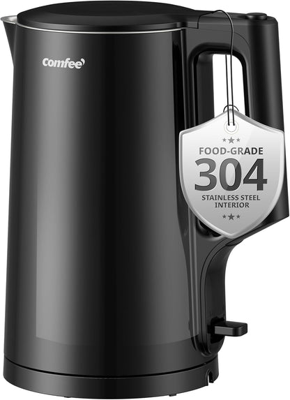 Comfee 1.7L Stainless Steel Electric Tea Kettle, BPA-Free Hot Water Boiler, Cordless with LED Light, Auto Shut-Off and Boil-Dry Protection, 1500W Fast Boil
