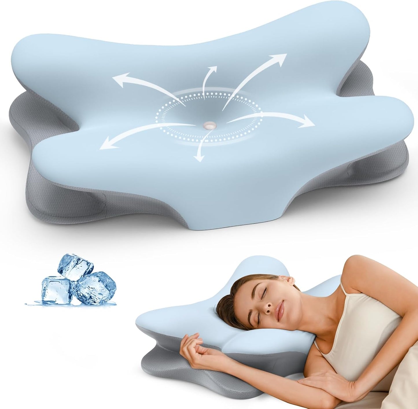 Cervical Neck Pillow for Pain Relief - Ergonomic Pillow for Neck Support, Contour Memory Foam Pillows for Sleeping, Contour Pillow for Reading & Bed Rest Pillows for Side Back Stomach Sleepers(Blue)