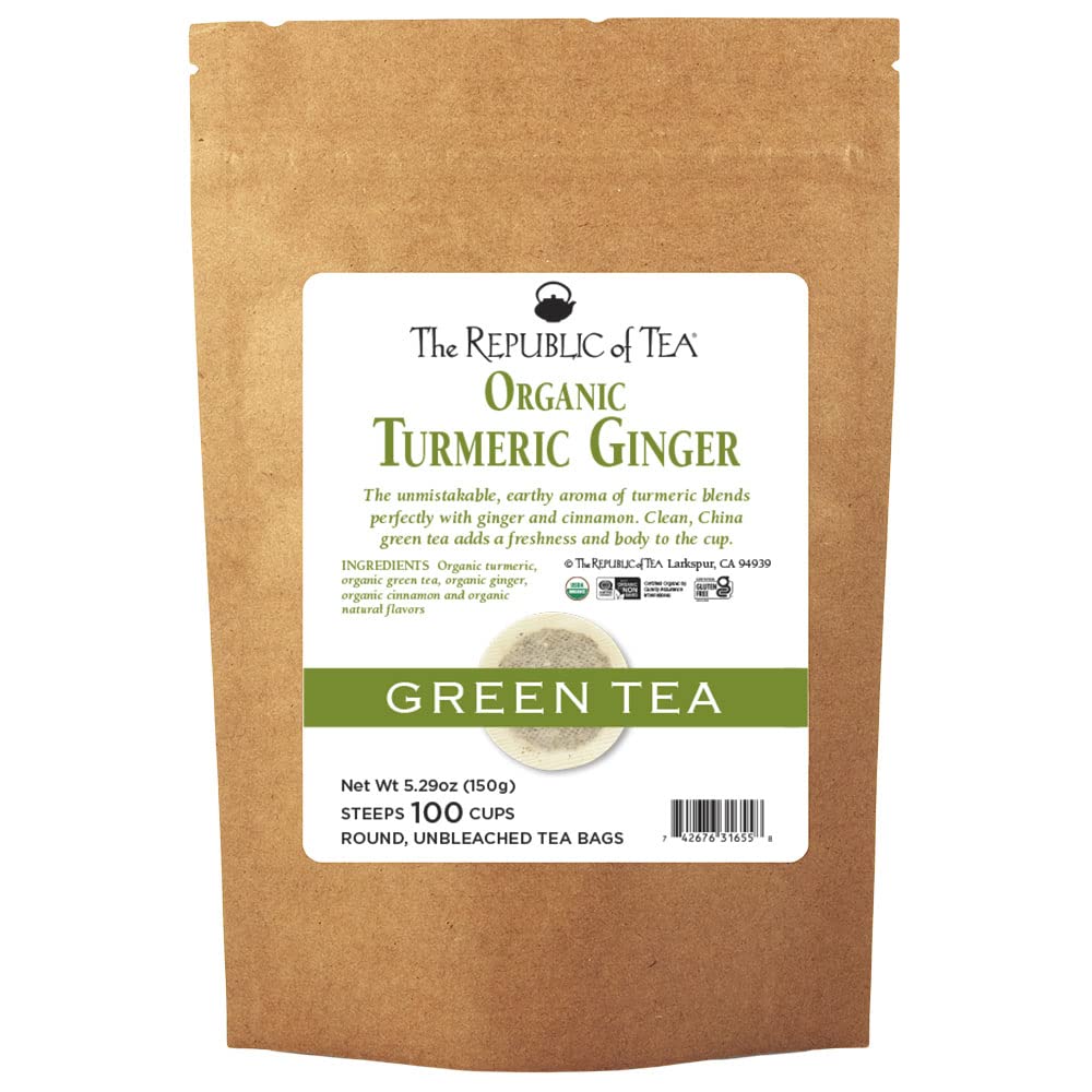 The Republic of Tea - Organic Turmeric Ginger Green Tea Tin, 50 Tea Bags, Naturally Caffeinated
