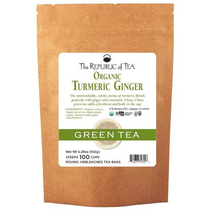 The Republic of Tea - Organic Turmeric Ginger Green Tea Tin, 50 Tea Bags, Naturally Caffeinated