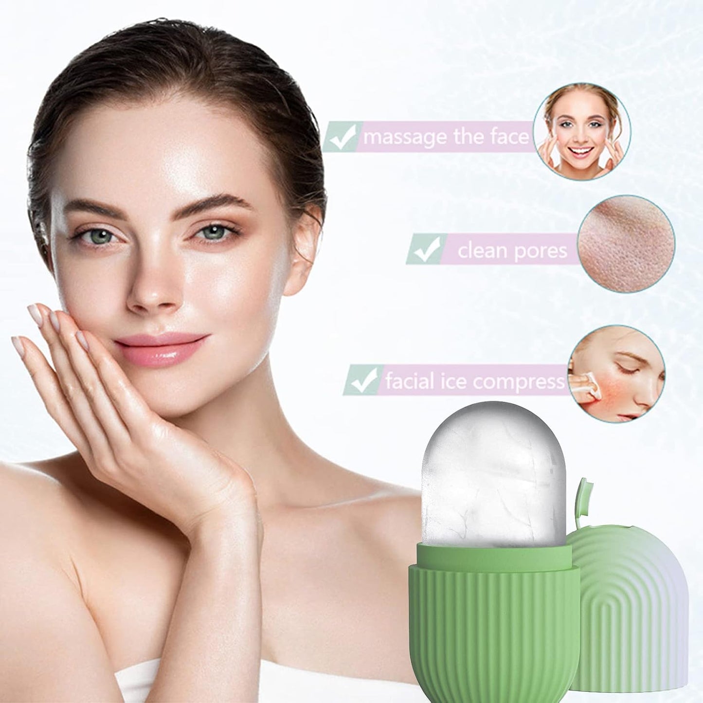 Joyeee Ice Face Roller, Reusable Silicone Mold Face Massage Eye Facial Beauty Skin Care Tools Apply Ice for Shrink Pores Anti Wrinkle Reduce Puffiness Improve Skin Elasticity, Striped