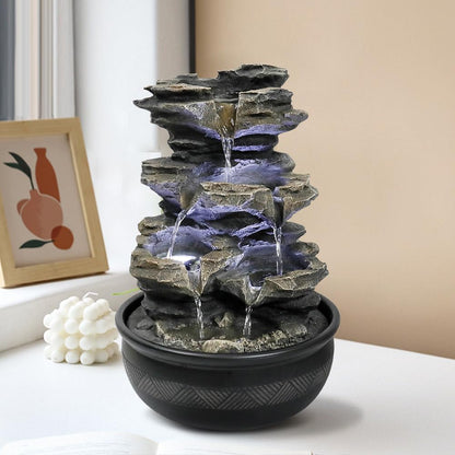 8.3” H Indoor Zen Tabletop Water Fountain, Rock Cascading Waterfall with Spinning Crystal Ball & LED Light for Home Office Decor