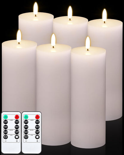 VIHOSE 12 Pack White Flameless Candles Set with Remote and Timer Flickering Flameless Battery Candles Flat Top LED Pillar for Wedding Outdoor Home Festival Decoration(D 3'' H 4'' 5'' 6'')