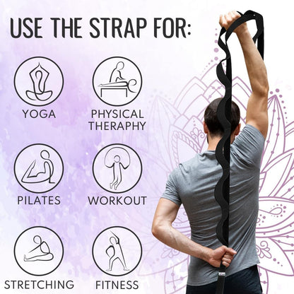 TECEUM Stretching Strap with 10 Loops for Physical Therapy & Rehab | Non-Elastic Yoga Stretch Band for Hamstring, Leg, Hip & Knee Rehab, Pilates, Flexibility & Mobility Exercises for Men & Women