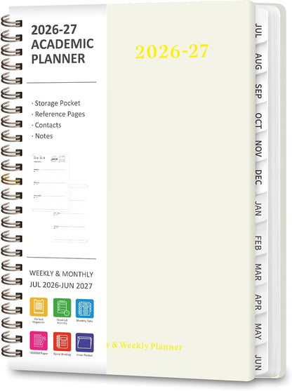 Planner 2026-2027, Weekly and Monthly Calendar Planner, JUL 2026 - JUN 2027 | Academic Year, Daily Agenda Book, A5(6.3'' x 8.5''), Sprial Bound, Inner Pocket, Office School Use
