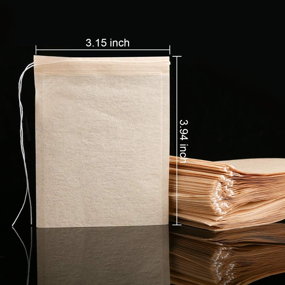 100PCS Tea Filter Bags, Disposable Tea Bags for Loose Leaf Tea, Drawstring Empty Tea Infuser, BetyBedy Tea Steeper, Natural Wood Pulp Paper Material, 1-Cup Capacity（3.15 x 3.94 inch）