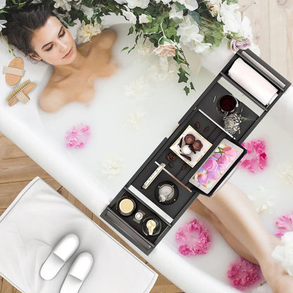 Bath Caddy Tray for Bathtub - Bamboo Adjustable Organizer Tray for Bathroom with Free Soap Dish Suitable for Luxury Spa or Reading