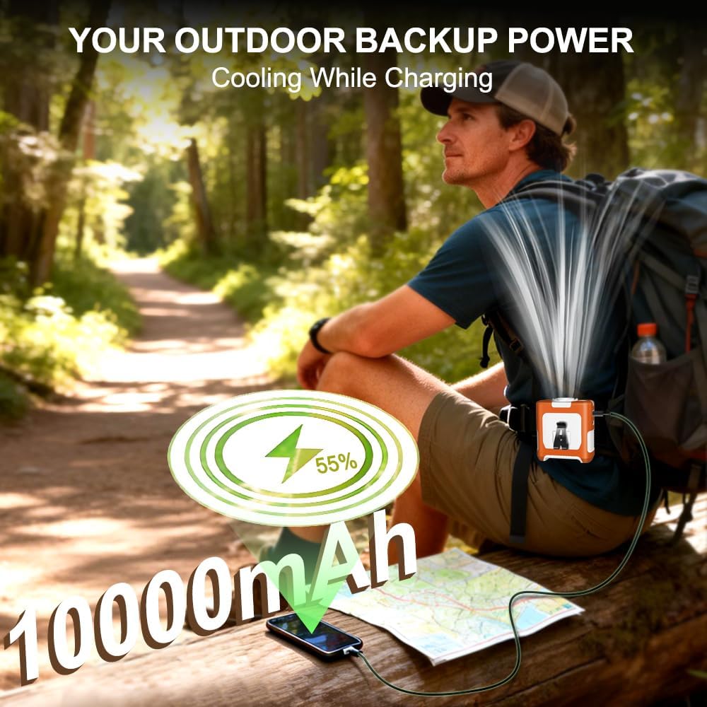AINFTIME 2025 Portable Waist Clip Body Fan 10000mAh Personal Wearable 8-40H Powerful Outdoor (10000mAH / Green)