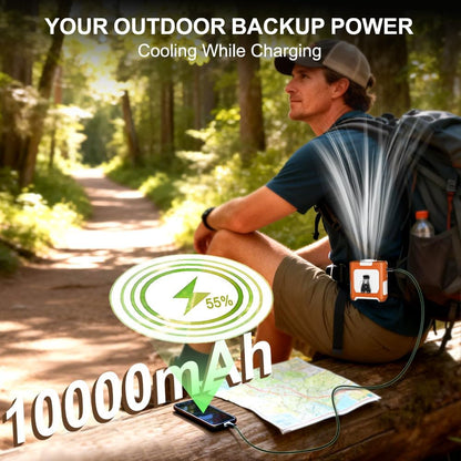 AINFTIME 2025 Portable Waist Clip Body Fan 10000mAh Personal Wearable 8-40H Powerful Outdoor (10000mAH / Green)