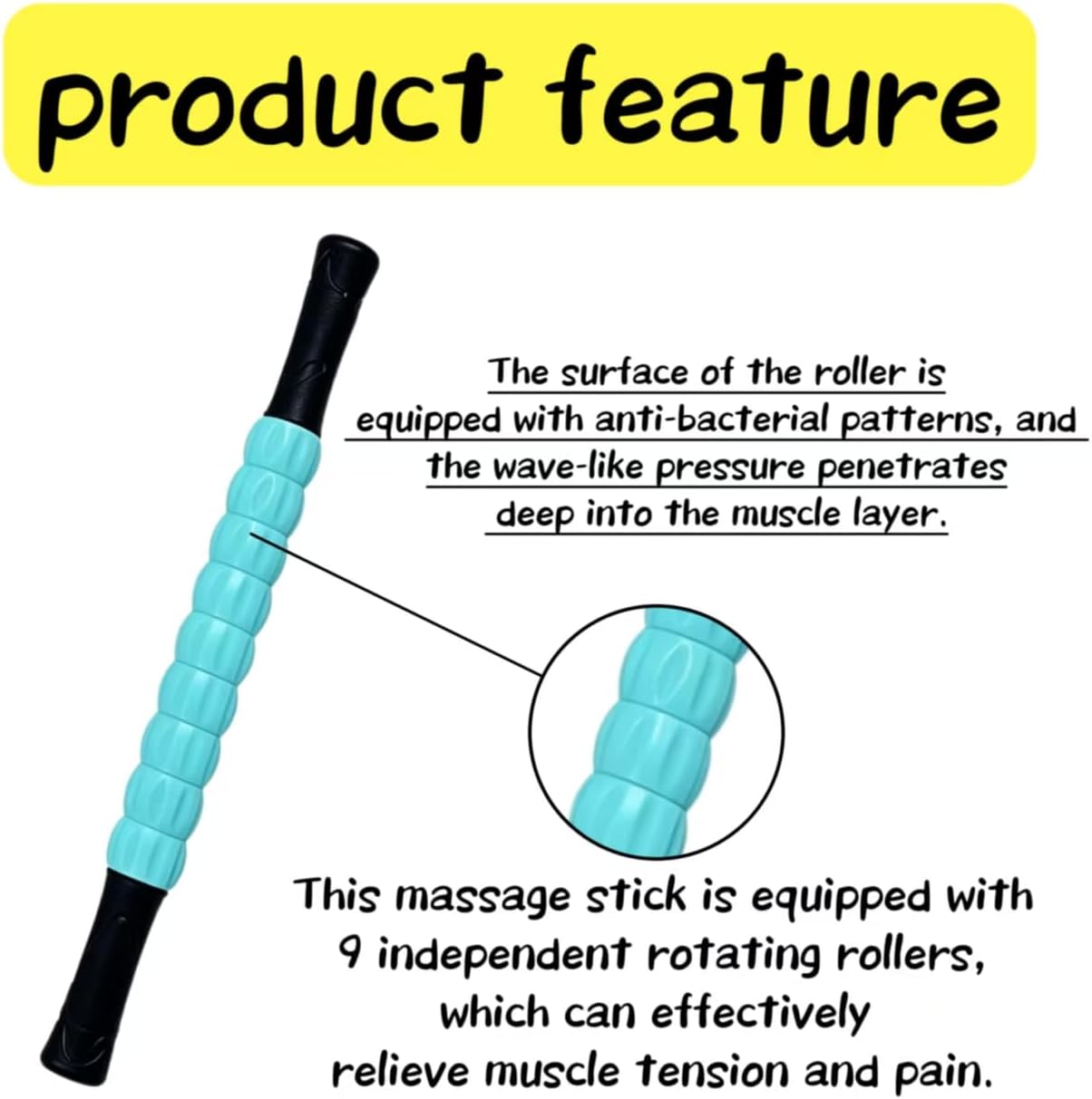 Muscle Roller Stick - A Full-Body Massage Roller that Can Relieve Muscle Soreness, Cramps and Tension After Exercise. It is a Handheld Physical Therapy and Recovery Tool（Black and Purple）