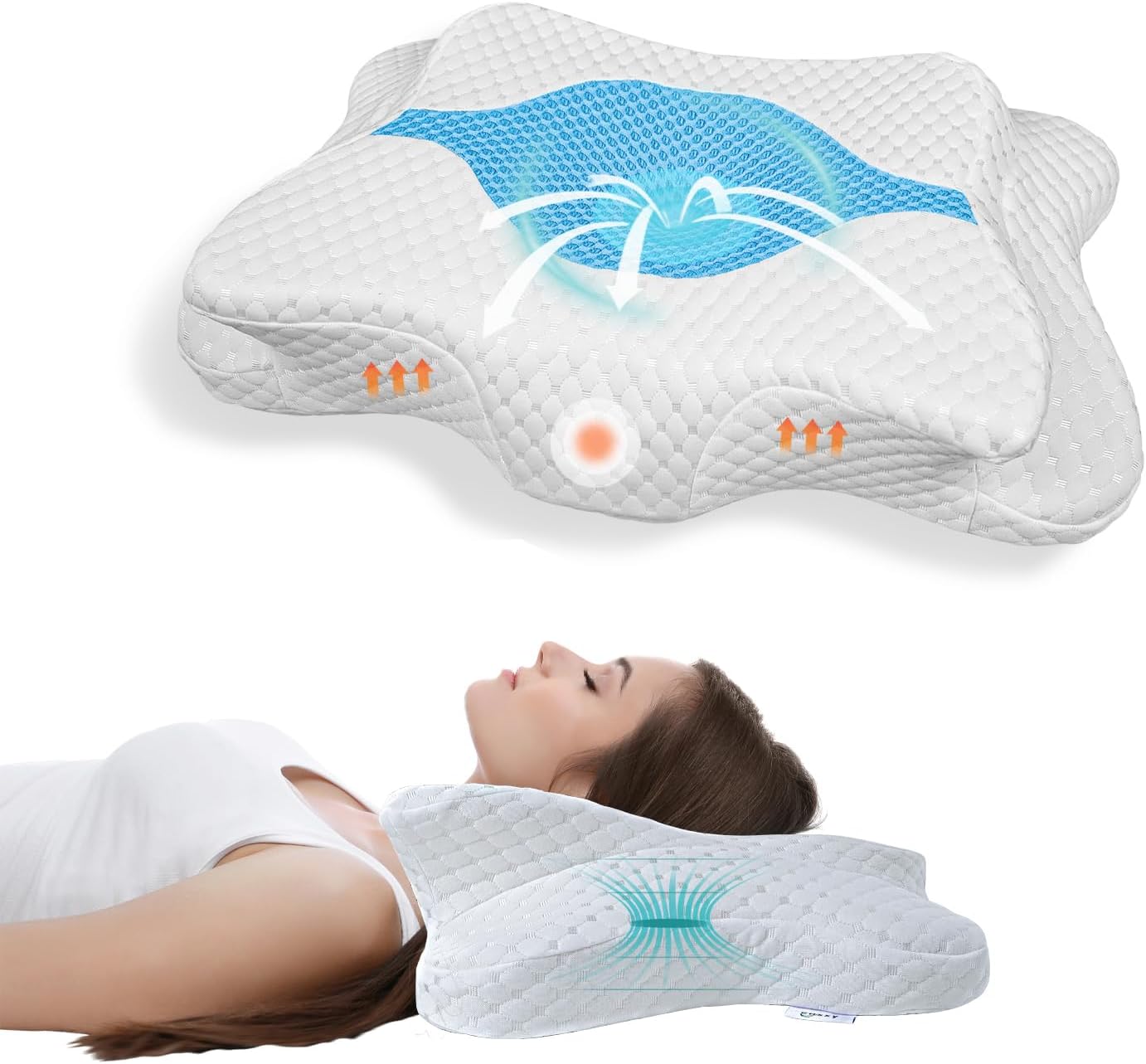 CHxxy Cervical Neck Pillow for Pain Relief Sleeping, Memory Foam Pillows, Ergonomic Side Sleeper Pillows, Cooling Orthopedic Neck Support Pillow for Back Stomach Sleepers-Queen Size Grey&Grey