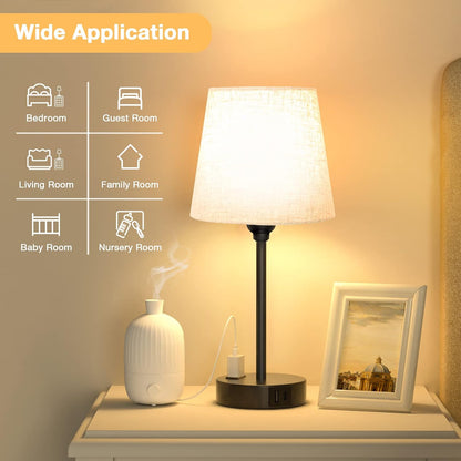 Mini Bedside Lamps for Bedrooms Set of 2 - Nightstand Bedroom Lamps with USB C Port and AC Outlet Charging, Dimmable Touch Small Bed Side Table Lamp, Black Night Stand Light for Kids/Guest Room