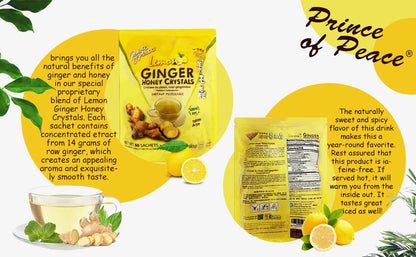 Prince of Peace Instant Ginger Honey Crystals with Lemon, 60 Sachets – Instant Hot or Cold Beverage – Easy to Brew – Drink Like a Tea – Caffeine and Gluten Free – Real Ginger