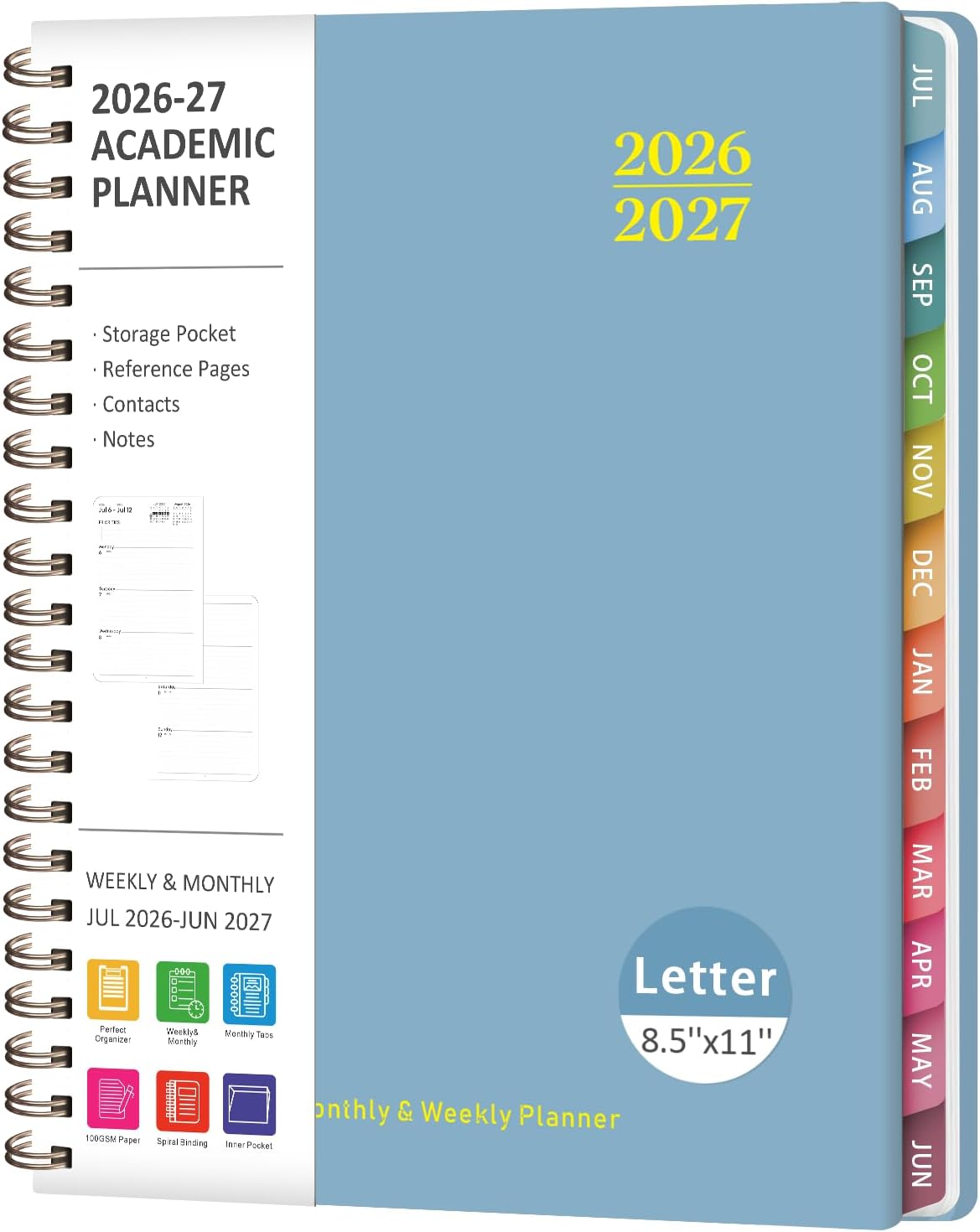 Planner 2026-2027, Weekly and Monthly Calendar Planner, JUL 2026 - JUN 2027 | A5(6.3'' x 8.5''), Hardcover, Agenda Book, Sprial Bound, Inner Pocket, Office and School Use