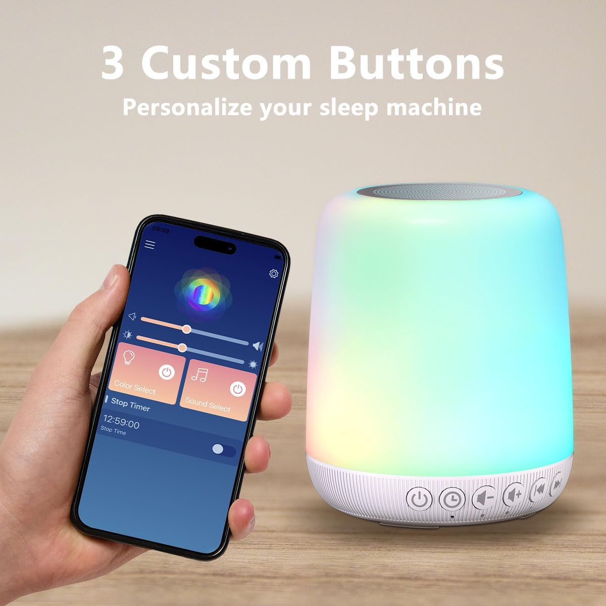 Easysleep Sound White Noise Machine with 25 Soothing Sounds and Night Lights with Memory Function 32 Levels of Volume and 5 Sleep Timer Powered by AC or USB for Sleeping Relaxation (Wood)