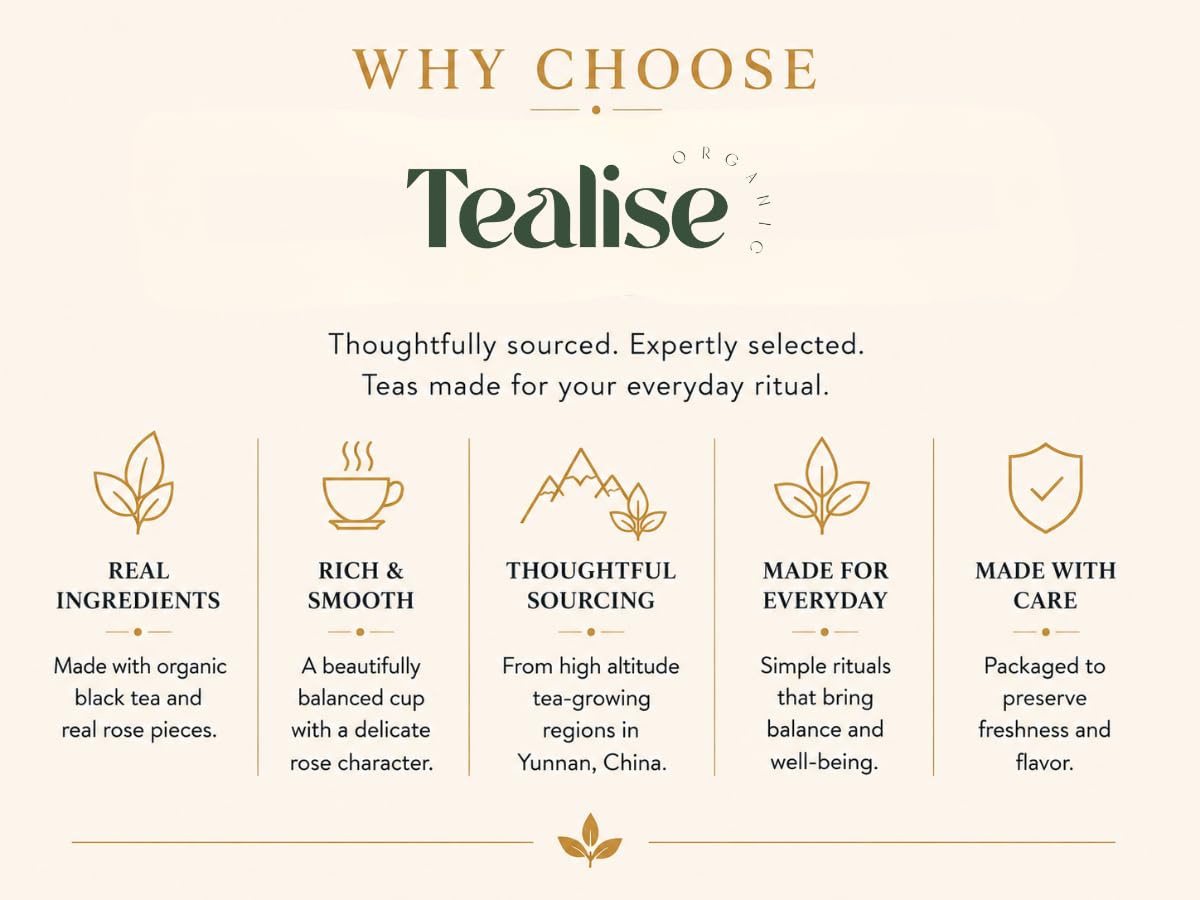 Organic English Breakfast Black Tea – High Mountain Yunnan Whole Leaf Tea – Bold, Smooth & Full-Bodied Morning Tea (1lb Rose Black Tea (pack of 1))