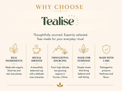 Organic English Breakfast Black Tea – High Mountain Yunnan Whole Leaf Tea – Bold, Smooth & Full-Bodied Morning Tea (1lb Rose Black Tea (pack of 1))