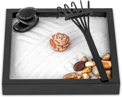 Zen Garden Kit for Desk 11''x7.5'' Room Decor with Green Sand, Panda Decorative Ornaments, Haystack, Ceramic Mountain, Stones and Rakes (Panda Bamboo)