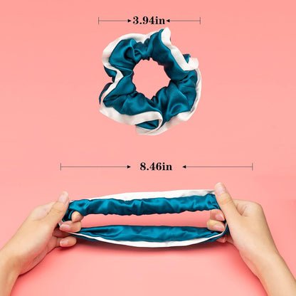 Silk Scrunchies for Hair 100% Mulberry Silk Hair Ties 3 Pack(Black, Navy Blue, Emerald)