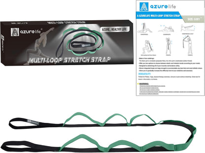 A AZURELIFE Half-Elastic Stretch Straps with 11 Loops, Stretching Strap for Physical Therapy, Multi-Loop Yoga Strap Fitness Exercise Strap for Yoga, Pilates, Dance, Flexibility&Exercise