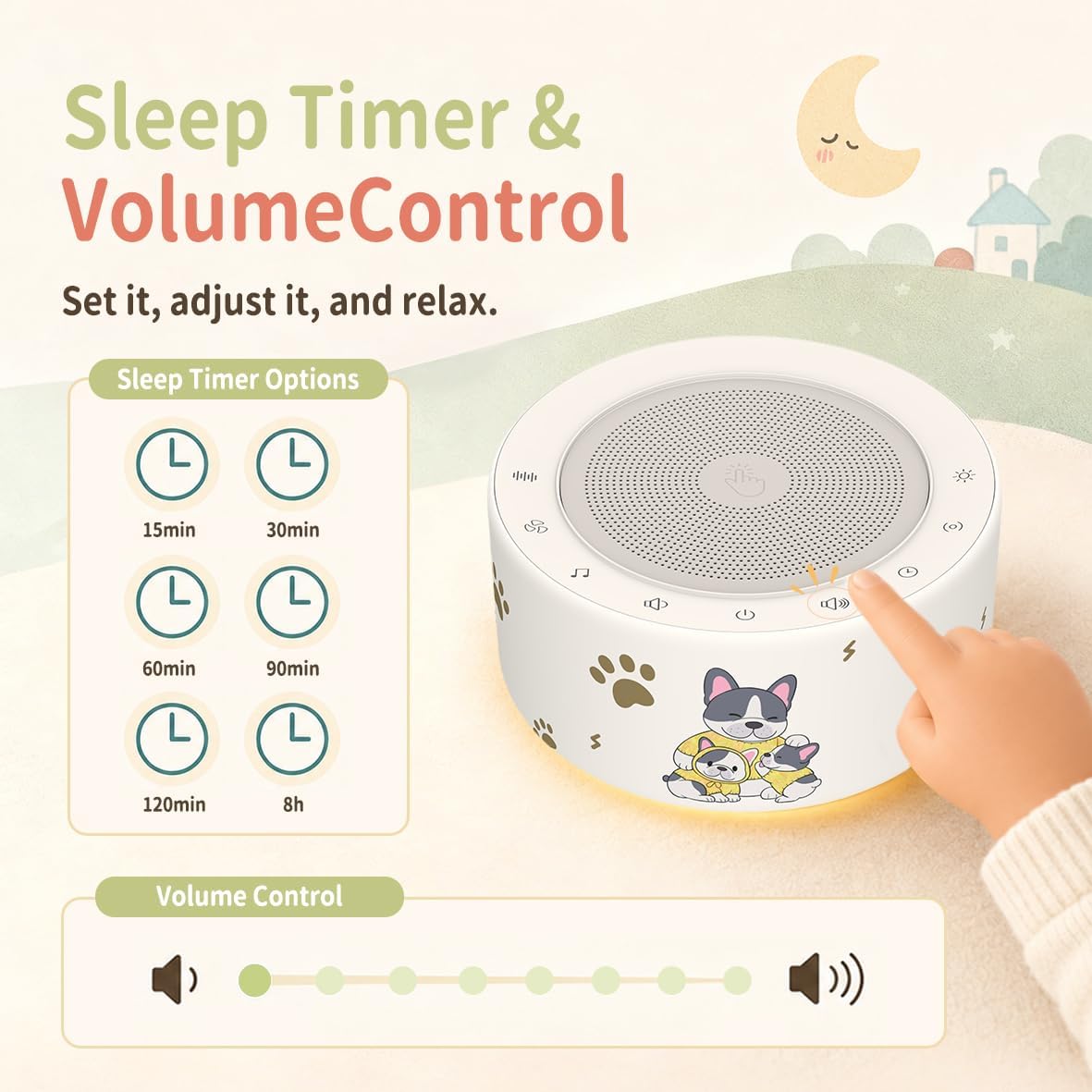 Kipcush White Noise Machine for Baby & Adults, 30 Soothing Sounds, Soft Non-Glare Nursery Lamp, 8 Color Night Lights, Memory Function (Angel V1 White, Standard)