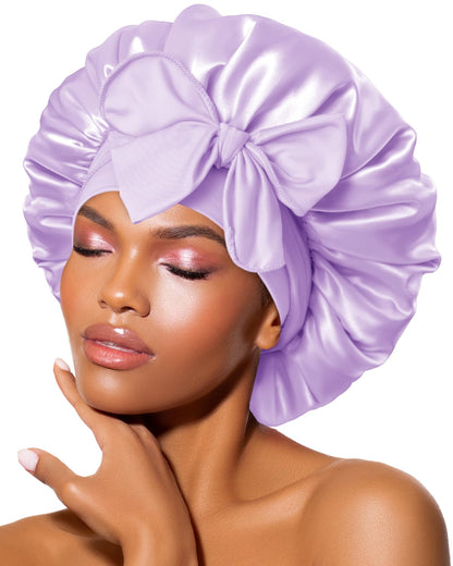 BONNET QUEEN Silk Bonnet for Sleeping for Women Satin Bonnet Night Cap for Curly Hair with Tie Band, Single Layer, Cream Pink