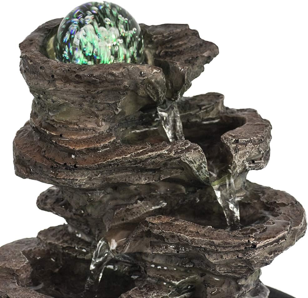 Ferrisland Tabletop Water Fountain, Zen Meditation Indoor Waterfall Fountain, Heart Shape Decoration with LED Light for Home Office Bedroom Relaxation Decor, Gift Ideas