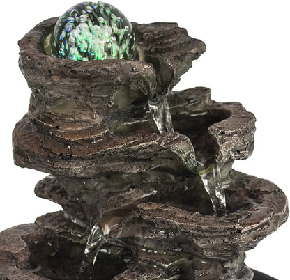Ferrisland Tabletop Water Fountain, Zen Meditation Indoor Waterfall Fountain, Heart Shape Decoration with LED Light for Home Office Bedroom Relaxation Decor, Gift Ideas