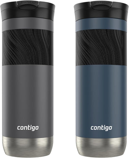 Contigo SNAPSEAL Insulated Stainless Steel Travel Mug with Grip 20oz. Blue Corn Transparent Satin & Midnight Berry
