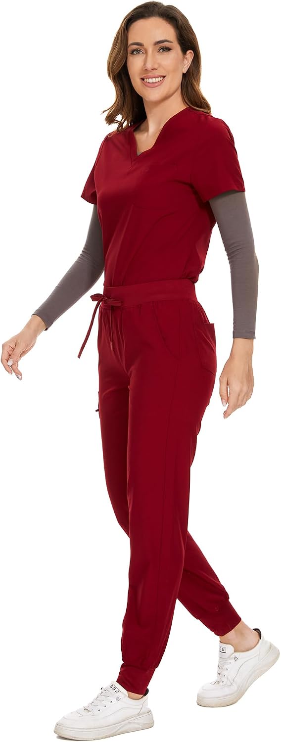 COZYFIT Scrubs for Women Set - Stretch V-Neck Scrub Top & Jogger Pant with 8 Pockets COZY SCRUBS - Colors C
