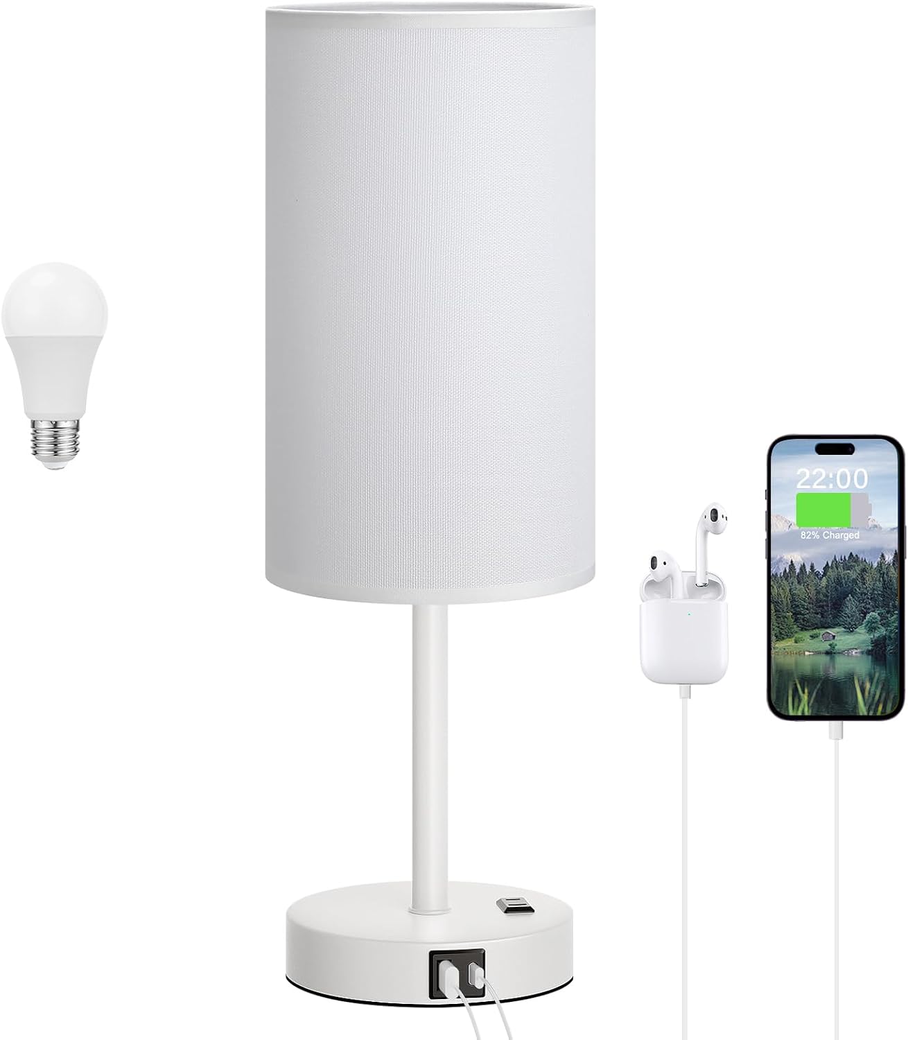 Dicoool Touch Bedside Table Lamp with USB - 3 Way Dimmable Wood Lamp for Bedroom Nightstand, Desk Lamp with Charging Station for Dorm, Living Room, Office, Kids Room, Small, 14in