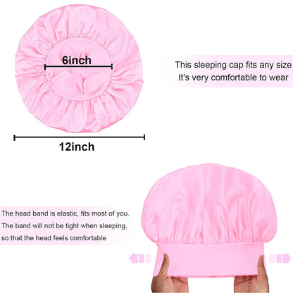4Pcs Silk Satin Bonnets for Sleeping - Elastic Wide Band Wrap for Black Women Men,Silk Bonnets for Curly Hair,Large Hair Cap for Sleeping (Black+Wine Red+Purple+Brown)