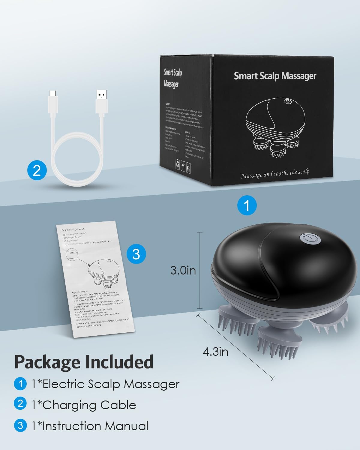 AMIR Upgraded Electric Scalp Massager, Portable Head Massager with Kneading 96 Massage Nodes, Handheld Head Scratcher Massager for Stress Relax and Pain Relief, Ideal Valentine‘s Day Gift for Her/Him