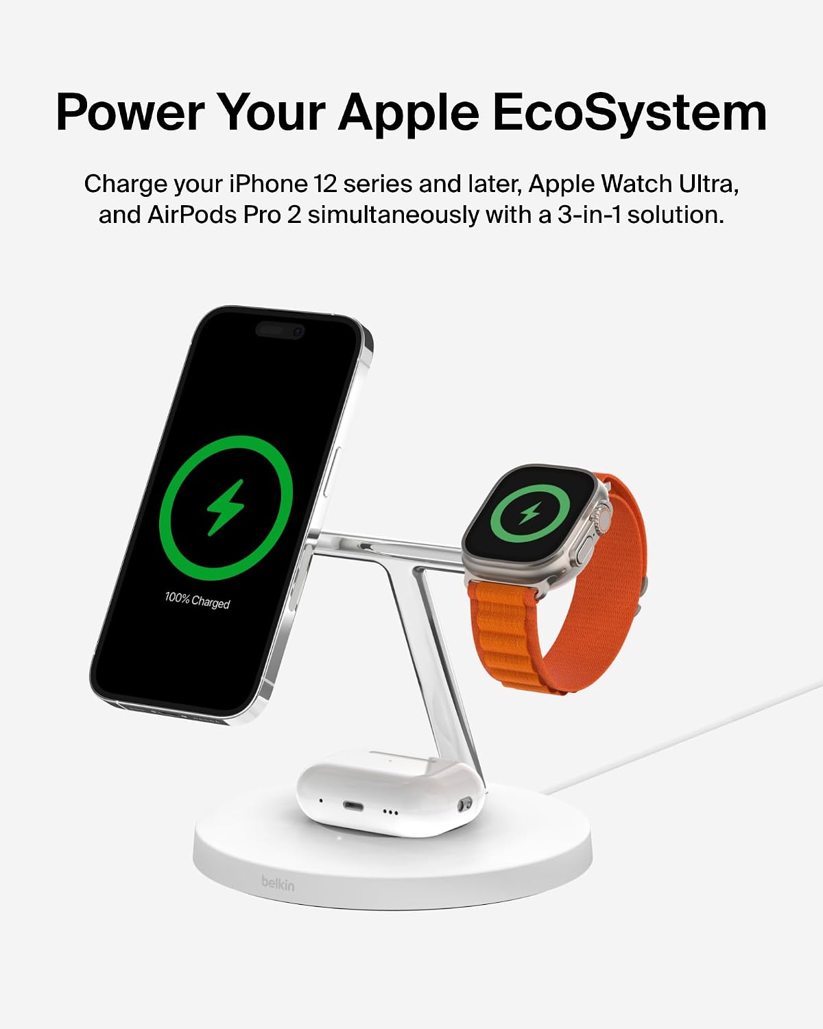 Belkin Qi2 15W Wireless Charging Station, 3 in 1 iPhone Charger