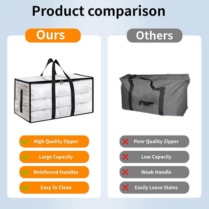 Moving Bags Extra Large - Heavy Duty Storage Totes with Wrap-Around Handles & Reinforced Zippers - Foldable Moving Box Alternative, Water-Resistant for Dorm, Closet & Under Bed Storage (Clear)