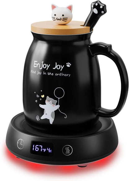 Coffee Mug Warmer Set, Smart Heated Electric Cup Warmer for Desk Office with 8H Auto Off, 1-9H Delay Startup & Shutoff Timer, 3 Temperature Control Coffee Tea Beverage Warmer, Ideal Gifts for Man