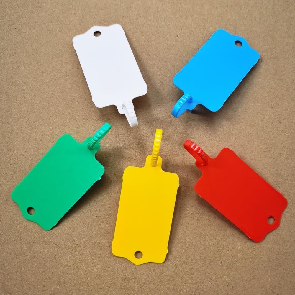 100pcs Reusable Blank Plastic Tags Ties Key Tags 1.45"*2.48" Serrated Tension Sealing Strap with Large Label Plastic Tie Mark Label Waterproof Hang Sign Write on Tag (White, 100pcs)