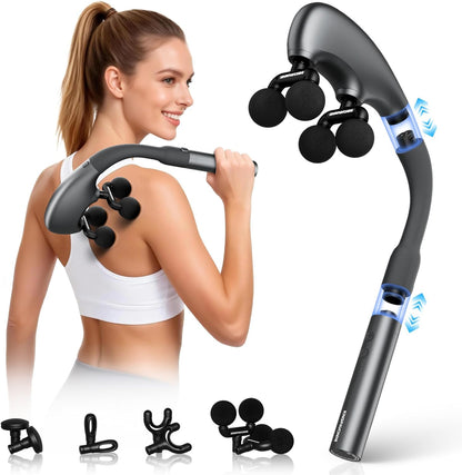 KingPavonini Foldable Massage Gun with Dual-Ball Head, Adjustable Head & Extendable Handle, Handheld Back Massage Gun Deep Tissue for Pain Relief, Portable Percussion Massager Gun, Gift for Men Women