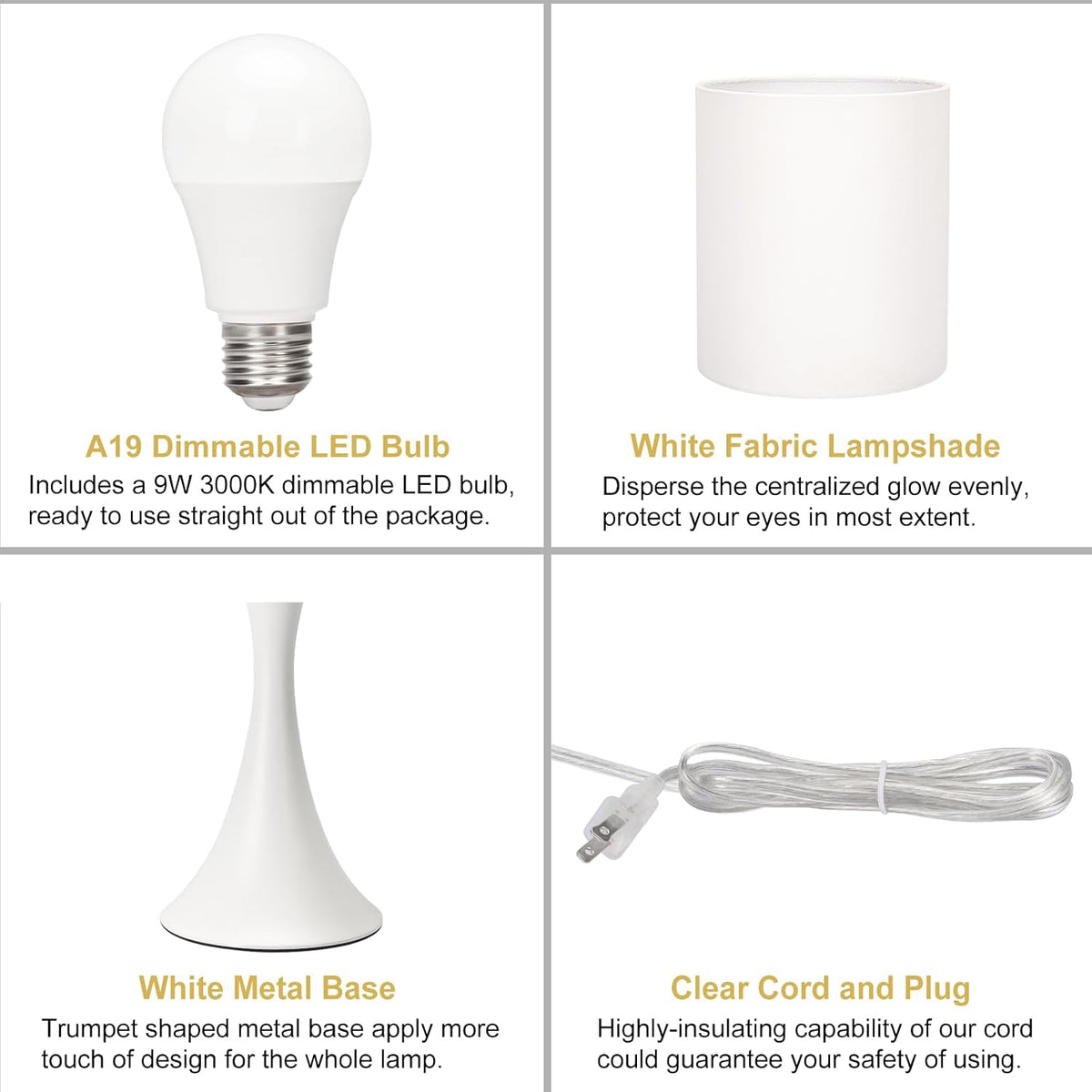 3 Way Touch Control Table Lamp, Dimmable Bedside Desk Lamp with Metal Base Modern Nightstand Lamp Stylish Grey Shade Simple Side Table Lamp for Bedroom, Living Room, Office or Den LED Bulb Included