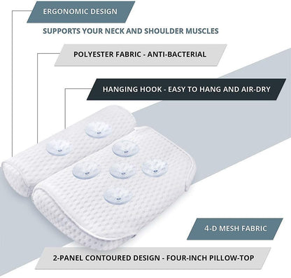 AmazeFan Bath Pillow, Bathtub Spa Pillow with 4D Air Mesh Technology and 7 Suction Cups, Helps Support Head, Back, Shoulder and Neck, Fits All Bathtub, Hot Tub and Home Spa [US. Patent Design]