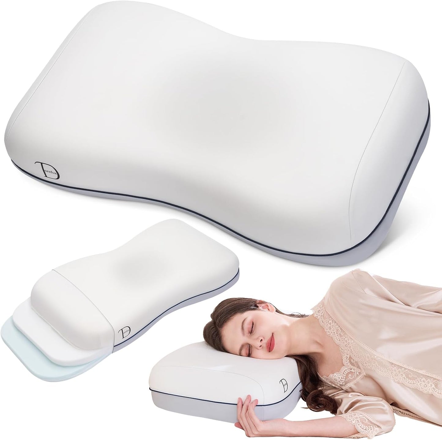 Cervical Neck Pillow for Neck Support, Adjustable Memory Foam Pillow with Customizable Height and Firmness for Side, Back, Stomach and CombSination Sleepers Programs, White 1 pcs
