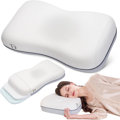 Cervical Neck Pillow for Neck Support, Adjustable Memory Foam Pillow with Customizable Height and Firmness for Side, Back, Stomach and CombSination Sleepers Programs, White 1 pcs