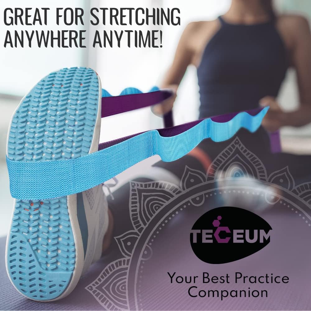 TECEUM Stretching Strap with 10 Loops for Physical Therapy & Rehab | Non-Elastic Yoga Stretch Band for Hamstring, Leg, Hip & Knee Rehab, Pilates, Flexibility & Mobility Exercises for Men & Women
