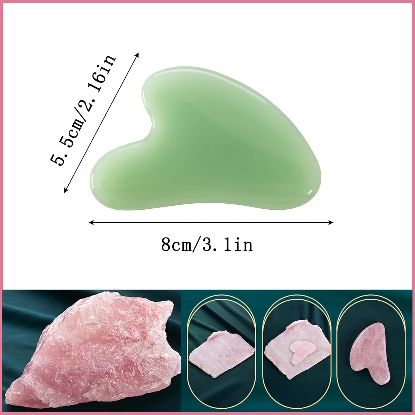Gua Sha Jade Stone Gua Sha Massage Tool, Guasha Tool for Face and Body Skin Massage. Tools for SPA Acupuncture, Pink Stone for Body Face Neck and Eye, Skin Care Gift for Woman (Pink)