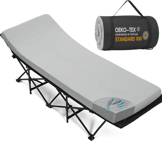CYMULA Camping Cot Pad 2 Inch Memory Foam, Pad Only,Camping Pad for Folding Cot and Foldable Cot, Portable Roll Up Camp Gear for Car Camping Travel Tent, Non-Slip Waterproof Bottom, Removable Cover