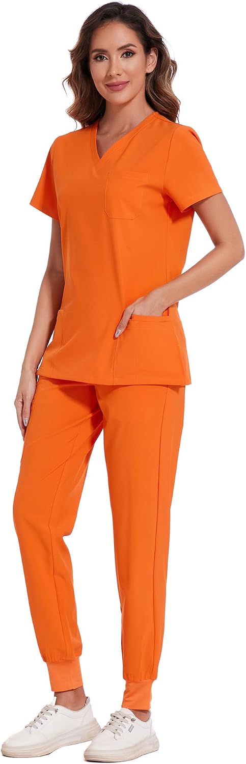 COZYFIT Scrubs for Women Set - Stretch V-Neck Scrub Top & Jogger Pant with 8 Pockets COZY SCRUBS - Colors A
