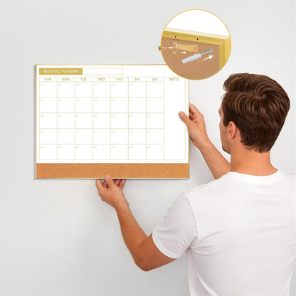ARCOBIS Dry Erase Calendar with Cork Board for Wall, 24"x 18" Magnetic Calendar Whiteboard with Black Frame, Monthly Combination Board for School, Home, Office